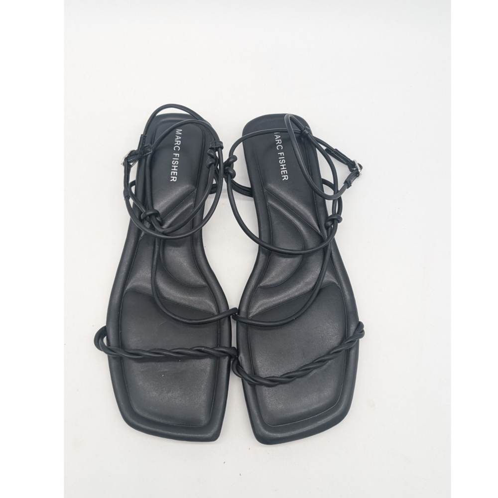 Marc Fisher Black Strappy Square Toe Lueth Sandals Size 9.5M